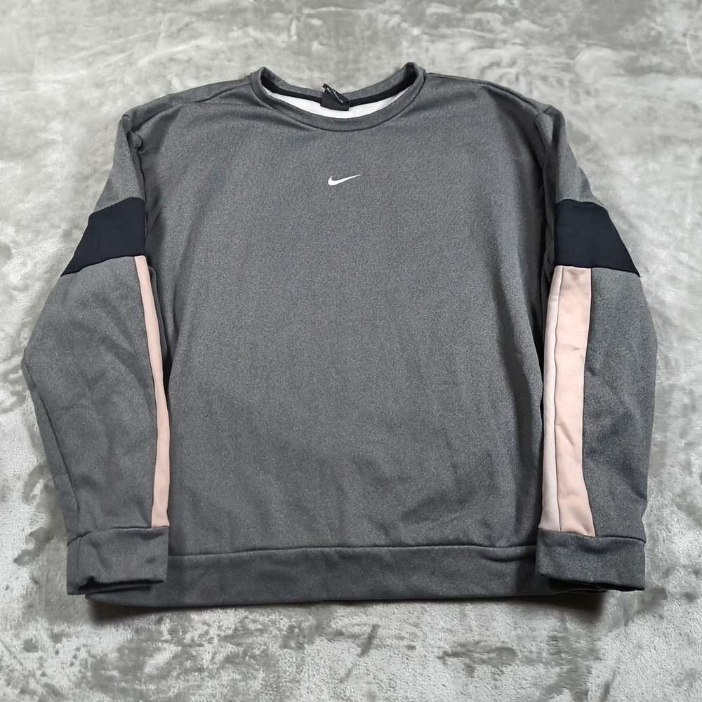 Nike Therma Sweatshirt Womens‎ Small Gray Pink Colorblock Pullover Center Swoosh